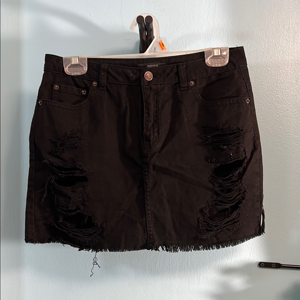 Forever 21 Black Ripped Mini Skirt